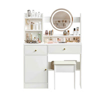 Elegant Vanity Desk with Lighted Mirror and Tufted Chair