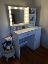 Elegant Vanity Table with Lighted Mirror and Storage Drawers