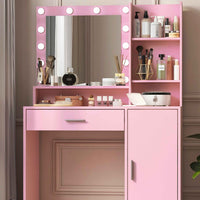 Elegant Vanity Table with Lighted Mirror and Storage Drawers