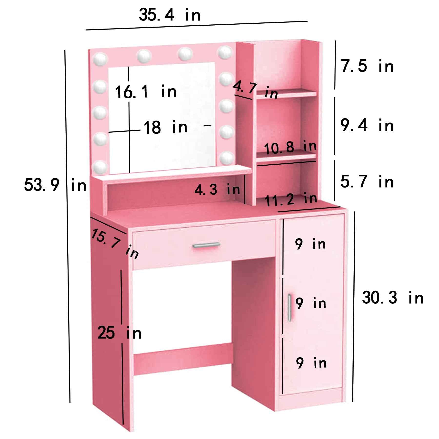 Elegant Vanity Table with Lighted Mirror and Storage Drawers