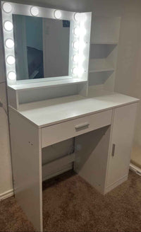 Elegant Vanity Table with Lighted Mirror and Storage Drawers