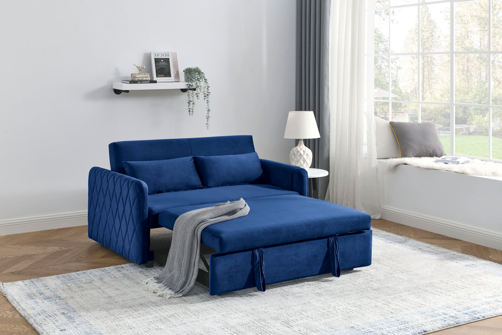 Elegant Velvet Convertible Sofa Bed with Armrests USA