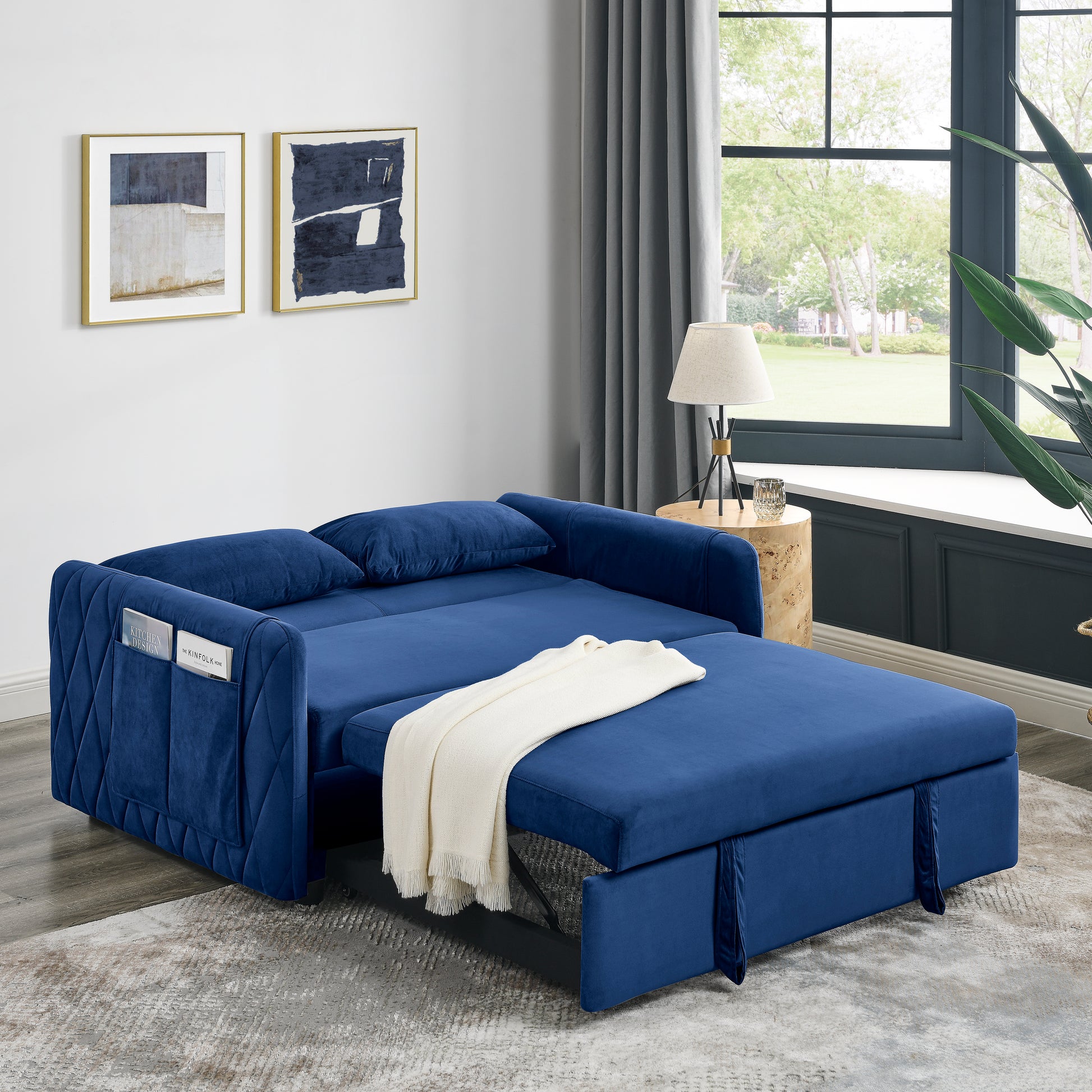 Elegant Velvet Convertible Sofa Bed with Armrests USA