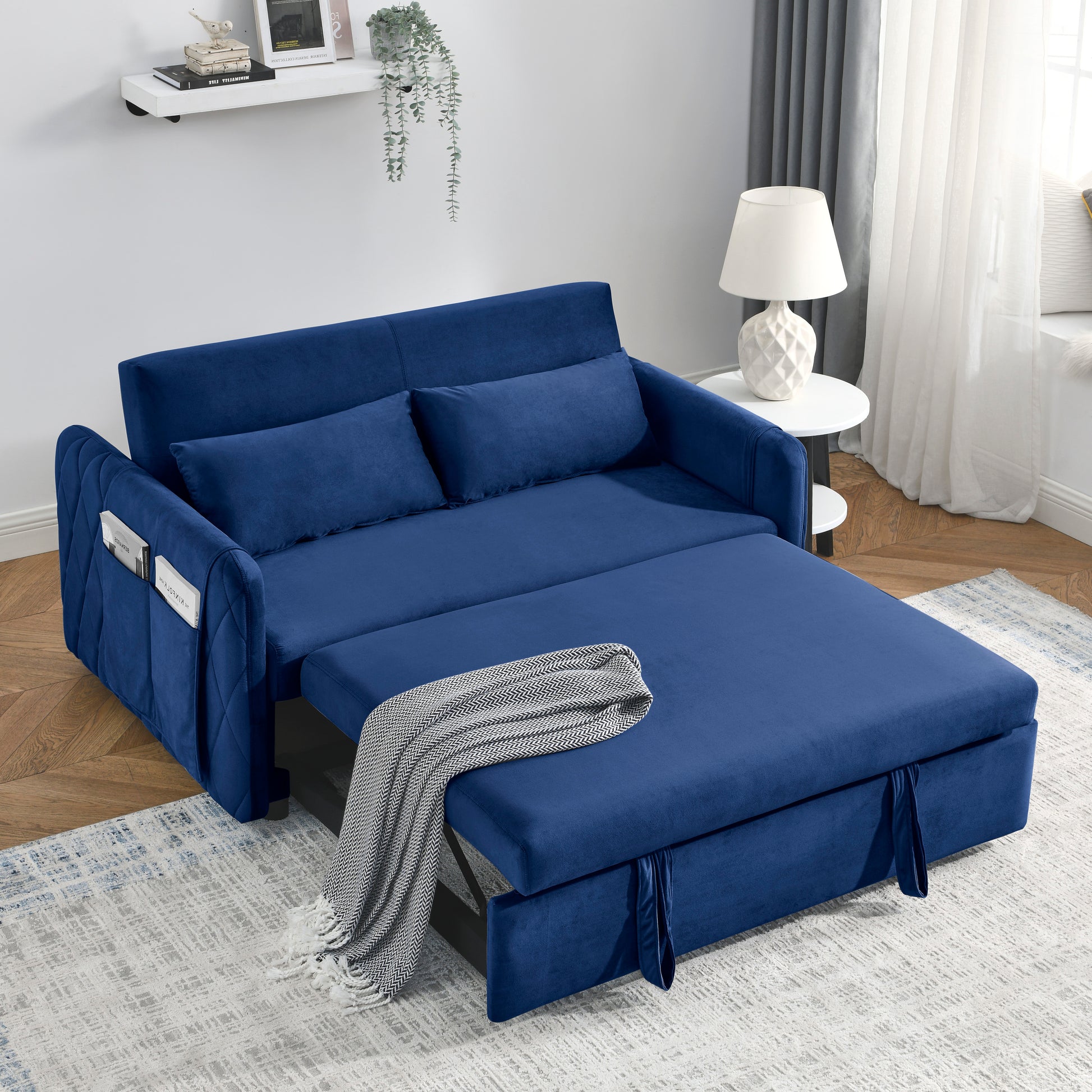 Elegant Velvet Convertible Sofa Bed with Armrests USA