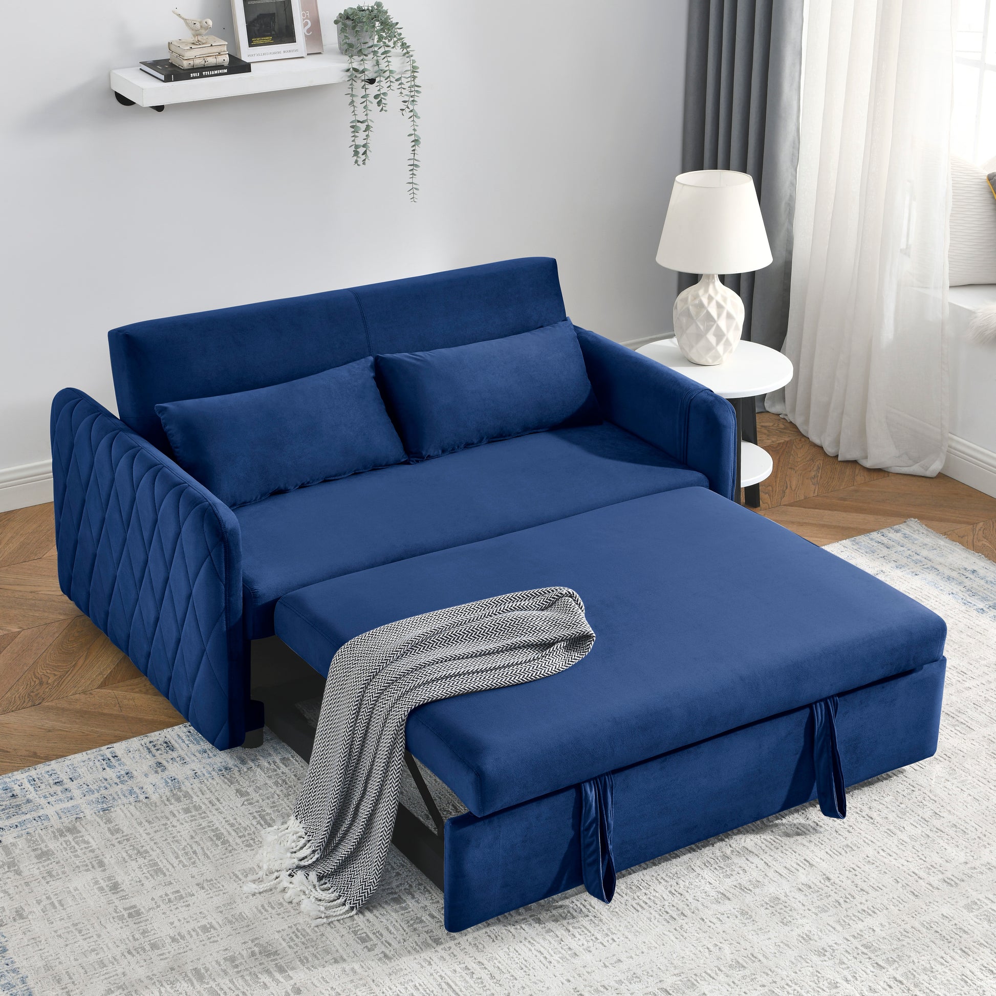 Elegant Velvet Convertible Sofa Bed with Armrests USA