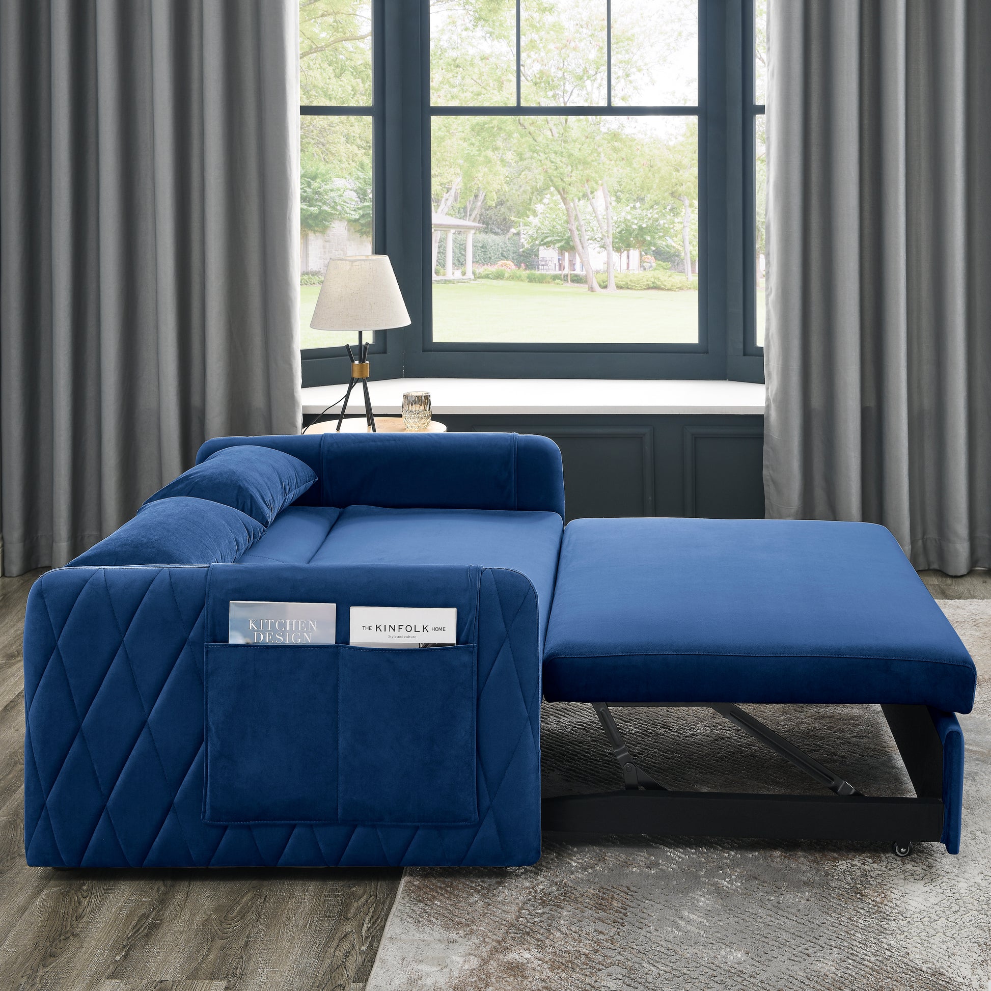 Elegant Velvet Convertible Sofa Bed with Armrests USA