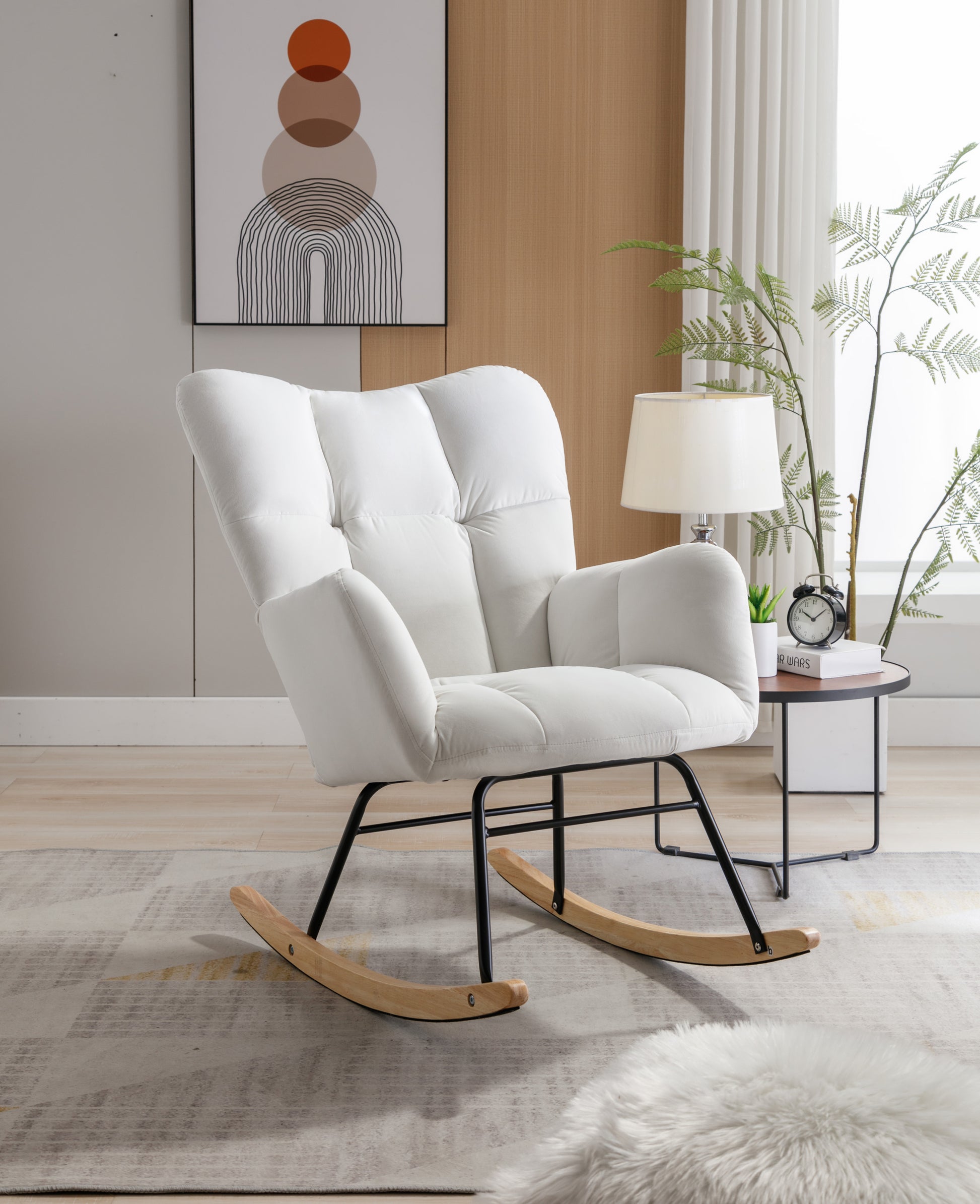 Elegant Velvet Rocking Chair with Tufted Backrest USA