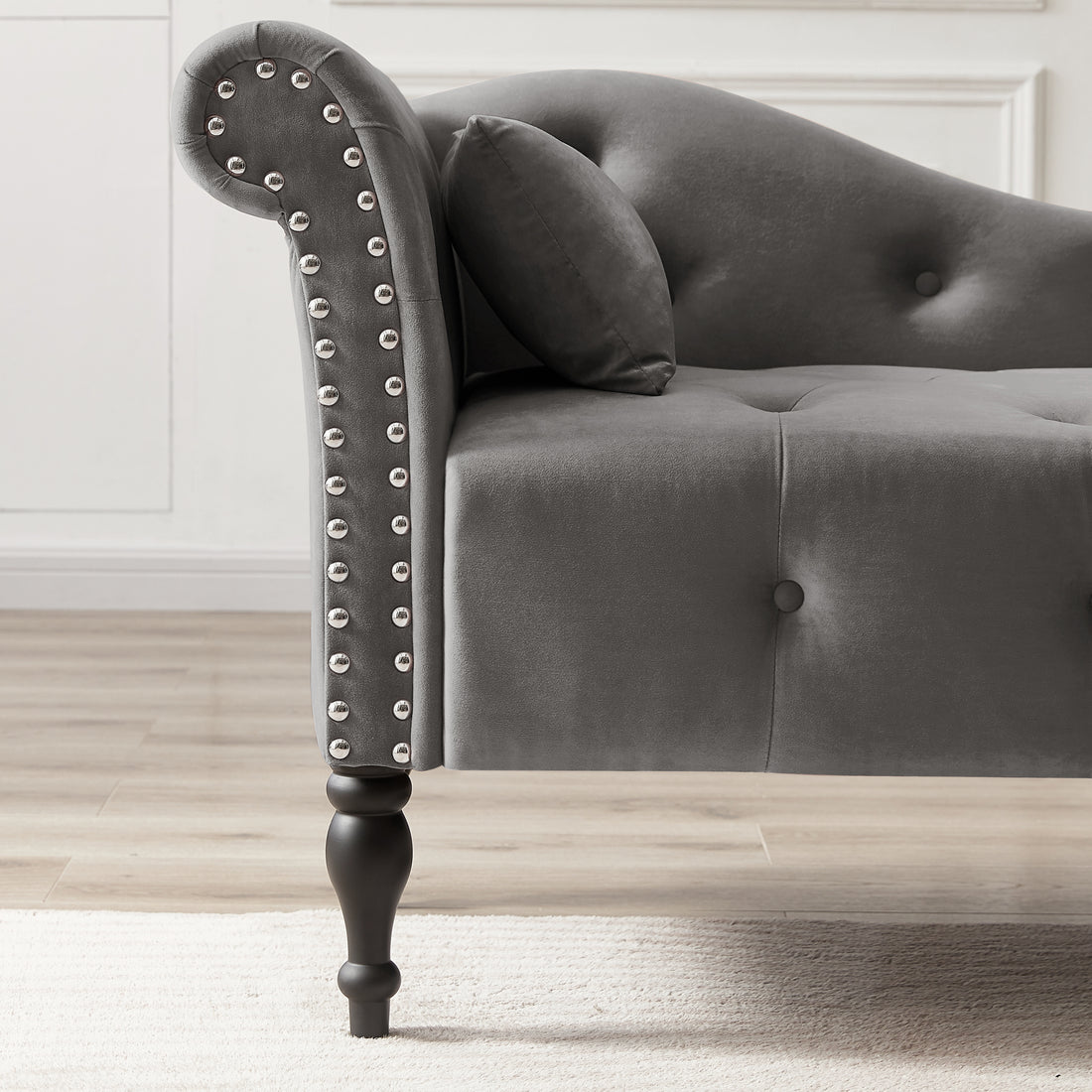 Elegant Velvet Tufted Chaise Lounge with Metallic Nailhead Trim USA