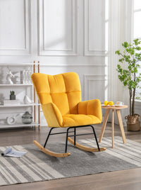 Elegant Velvet Tufted Rocking Chair in Golden Yellow USA