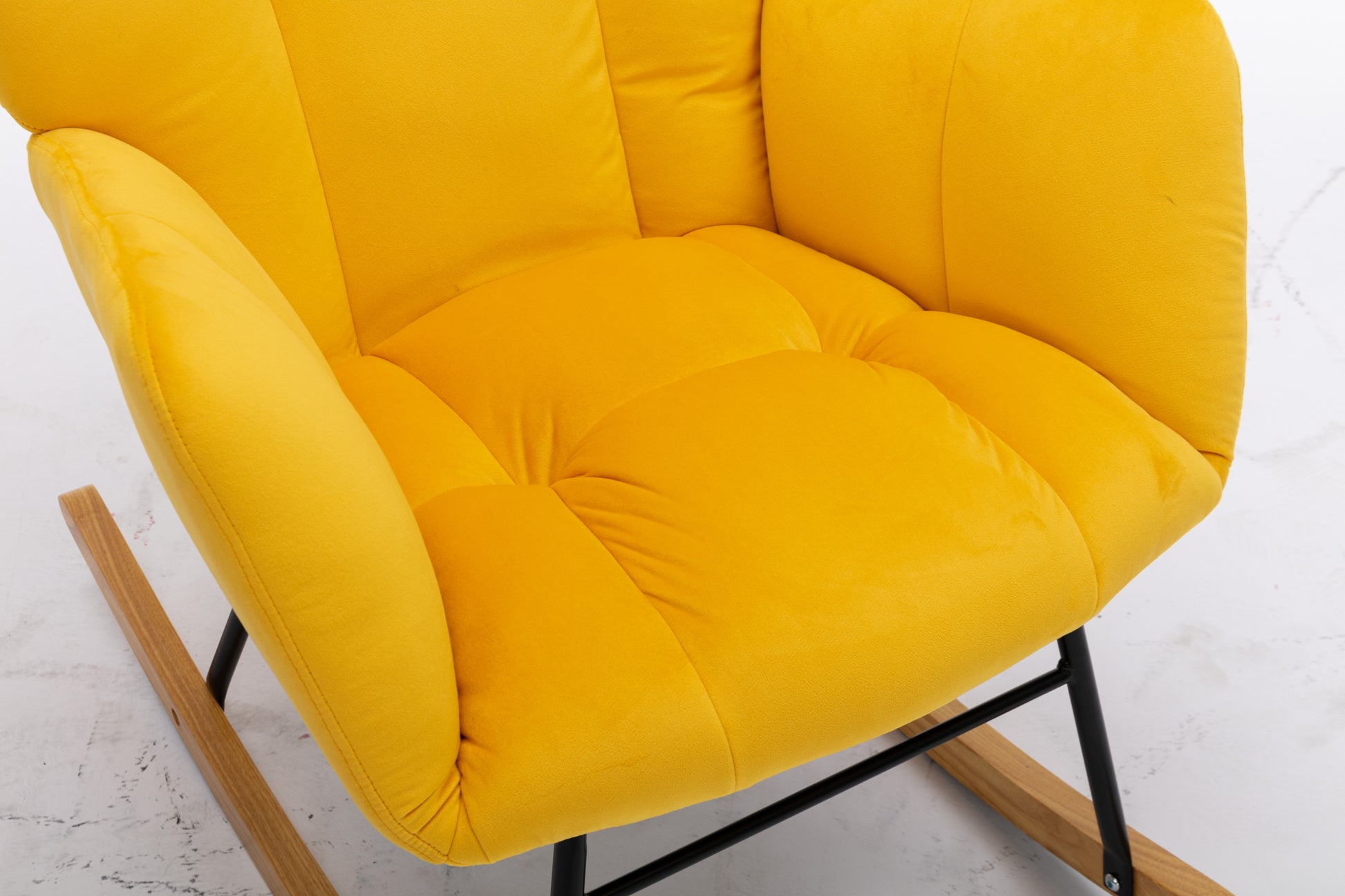 Elegant Velvet Tufted Rocking Chair in Golden Yellow USA