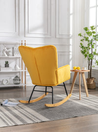 Elegant Velvet Tufted Rocking Chair in Golden Yellow USA