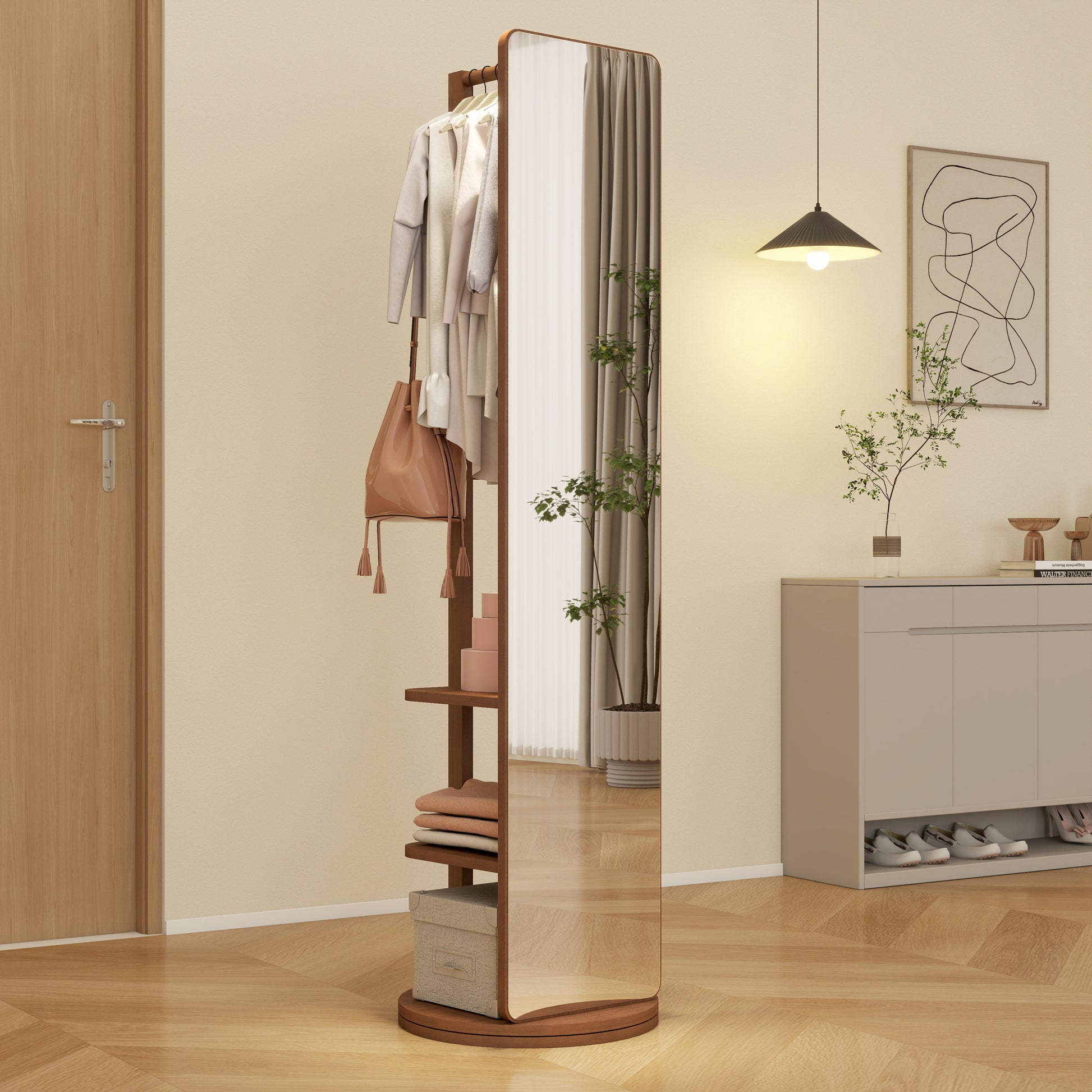 Elegant Walnut Full-Length Mirror with Solid Wood Frame - 65.7 x 17.7 USA