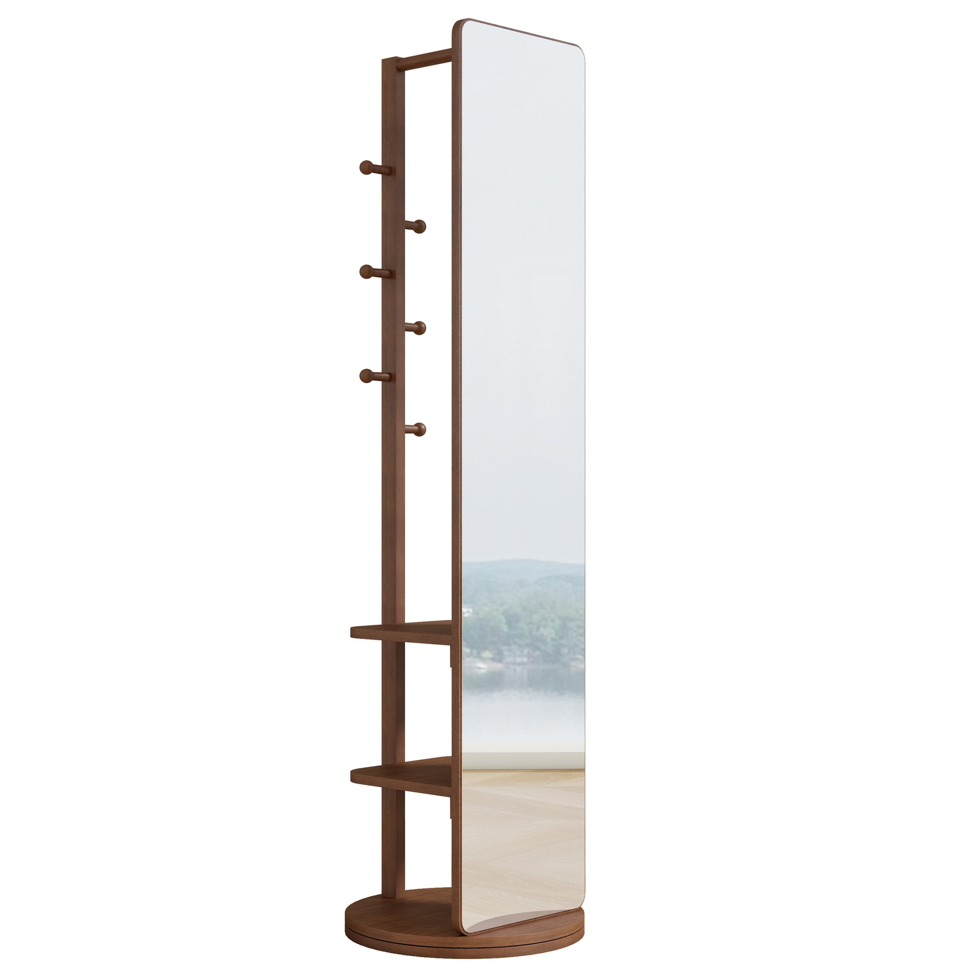 Elegant Walnut Full-Length Mirror with Solid Wood Frame - 65.7 x 17.7 USA