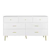 Elegant White 6-Drawer Wooden Dresser with Golden Handles and Legs USA