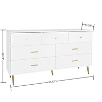 Elegant White 6-Drawer Wooden Dresser with Golden Handles and Legs USA