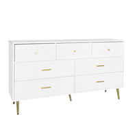 Elegant White 6-Drawer Wooden Dresser with Golden Handles and Legs USA