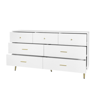 Elegant White 6-Drawer Wooden Dresser with Golden Handles and Legs USA