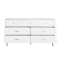 Elegant White 6-Drawer Wooden Dresser with Golden Handles and Legs USA