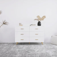 Elegant White Modern 6-Drawer Dresser with Sleek Gold-Tone Hardware and Legs USA