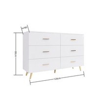 Elegant White Modern 6-Drawer Dresser with Sleek Gold-Tone Hardware and Legs USA