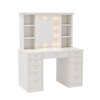 Elegant White Vanity Desk with LED Lighted Mirror and 11 Drawers USA