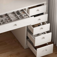 Elegant White Vanity Desk with LED Lighted Mirror and 11 Drawers