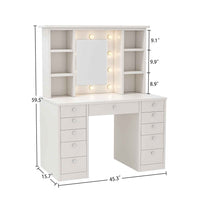 Elegant White Vanity Desk with LED Lighted Mirror and 11 Drawers