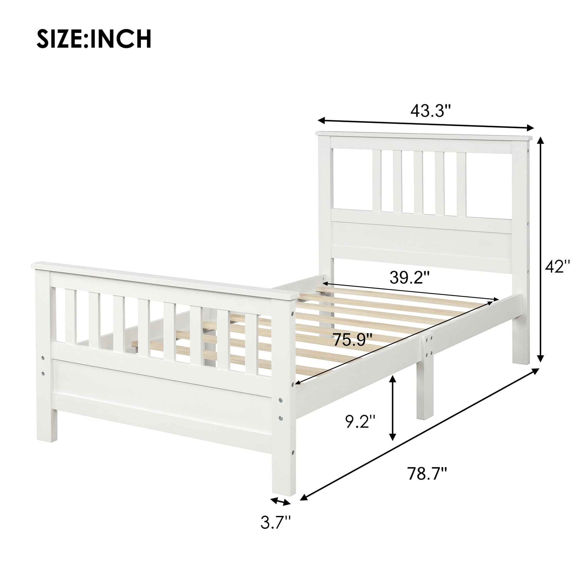 Elegant White Wood Platform Bed with Headboard and Footboard- USA