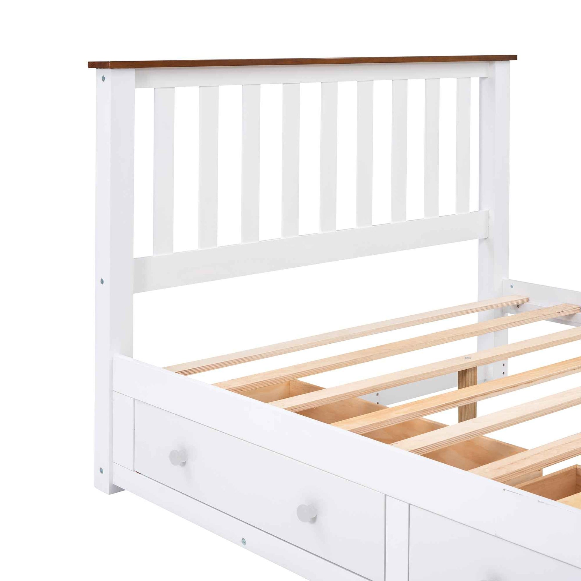 Elegant White Wood Platform Full Size Bed with Drawers