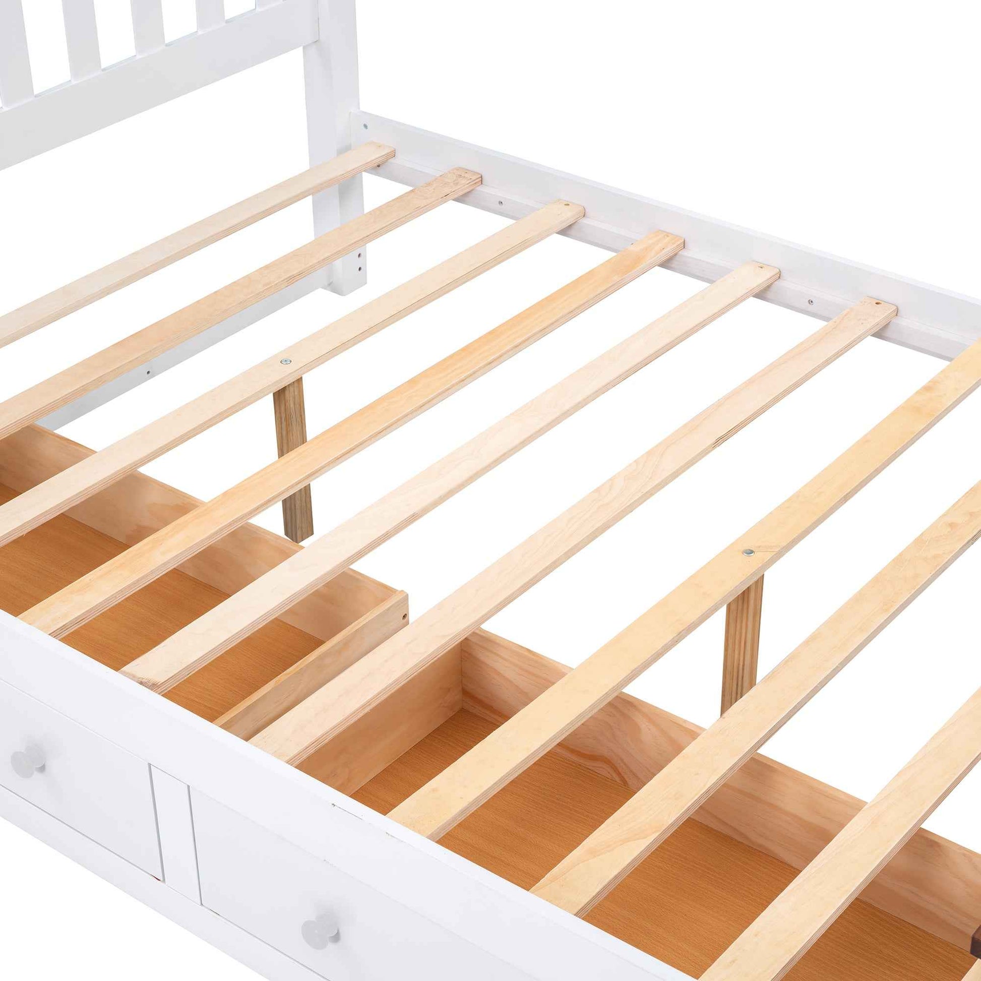 Elegant White Wood Platform Full Size Bed with Drawers