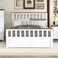 Elegant White Wood Platform Full Size Bed with Drawers