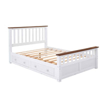 Elegant White Wood Platform Full Size Bed with Drawers