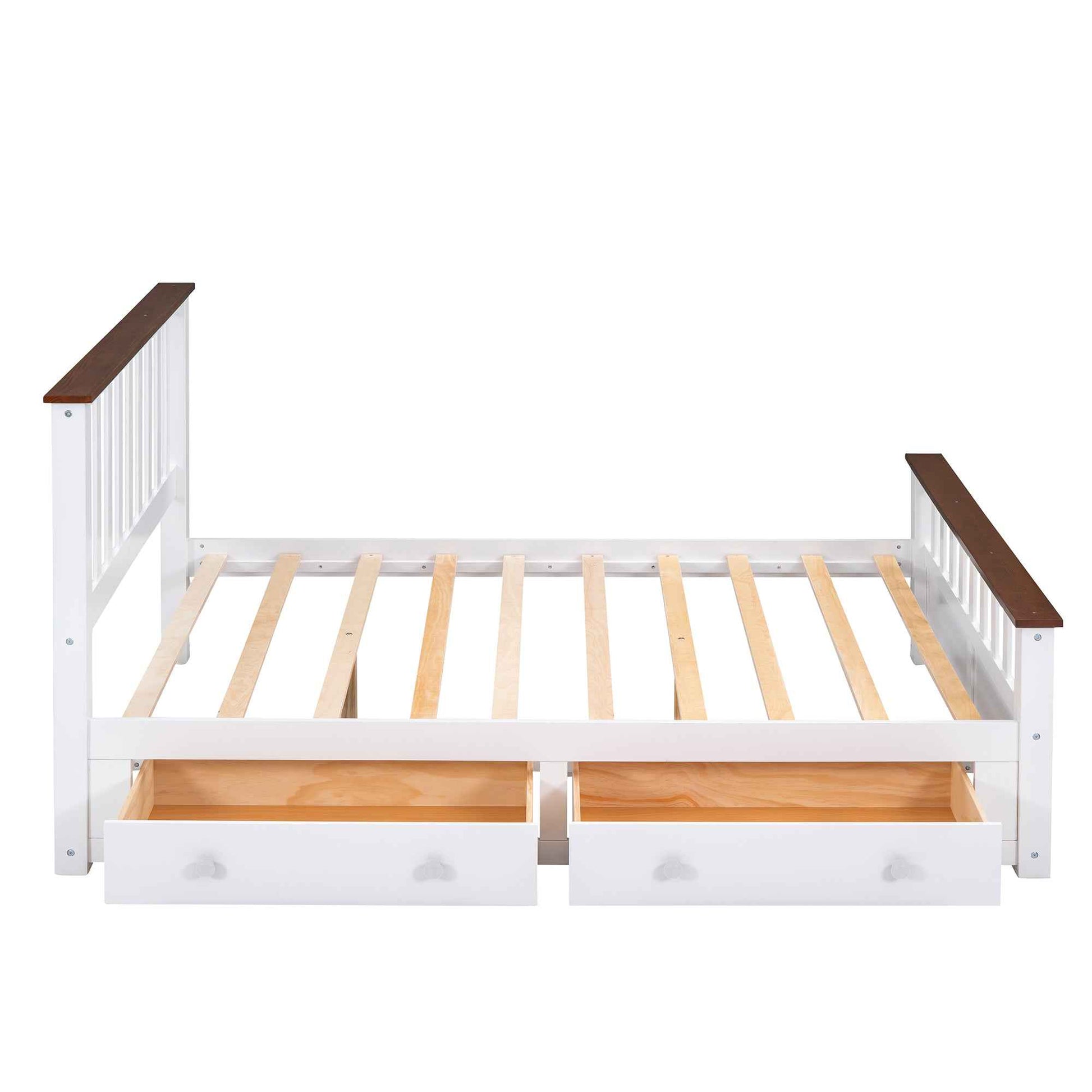 Elegant White Wood Platform Full Size Bed with Drawers