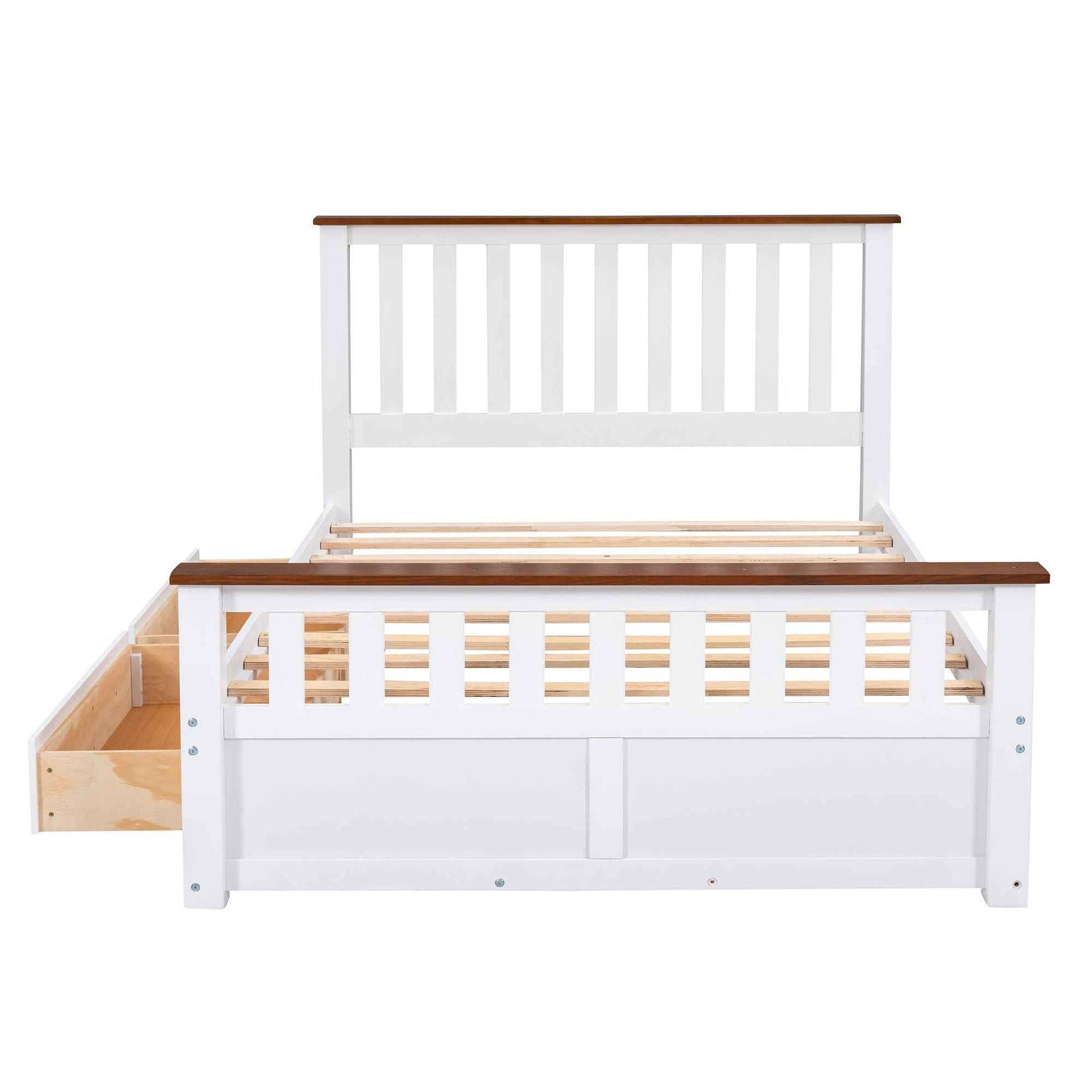 Elegant White Wood Platform Full Size Bed with Drawers