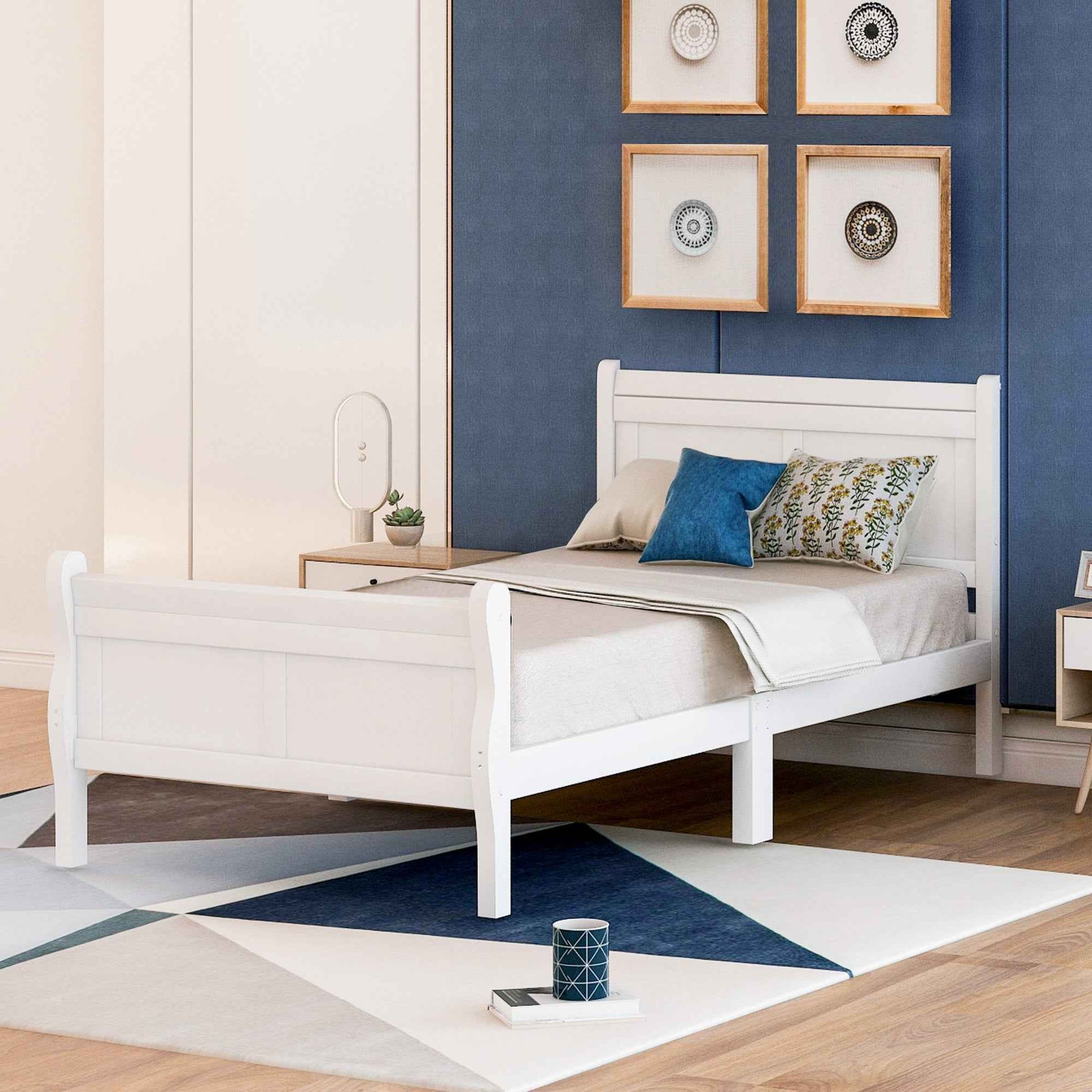 Elegant Wood Platform Twin Bed Frame by Furnistra- USA