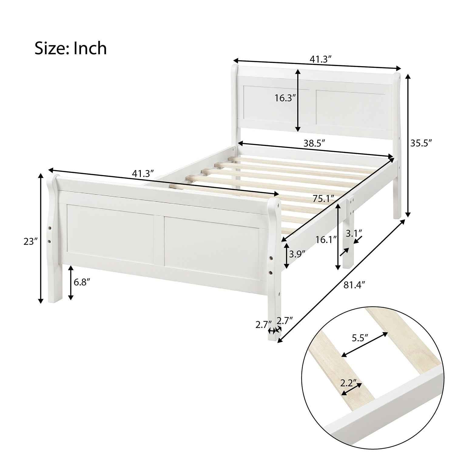 Elegant Wood Platform Twin Bed Frame by Furnistra- USA