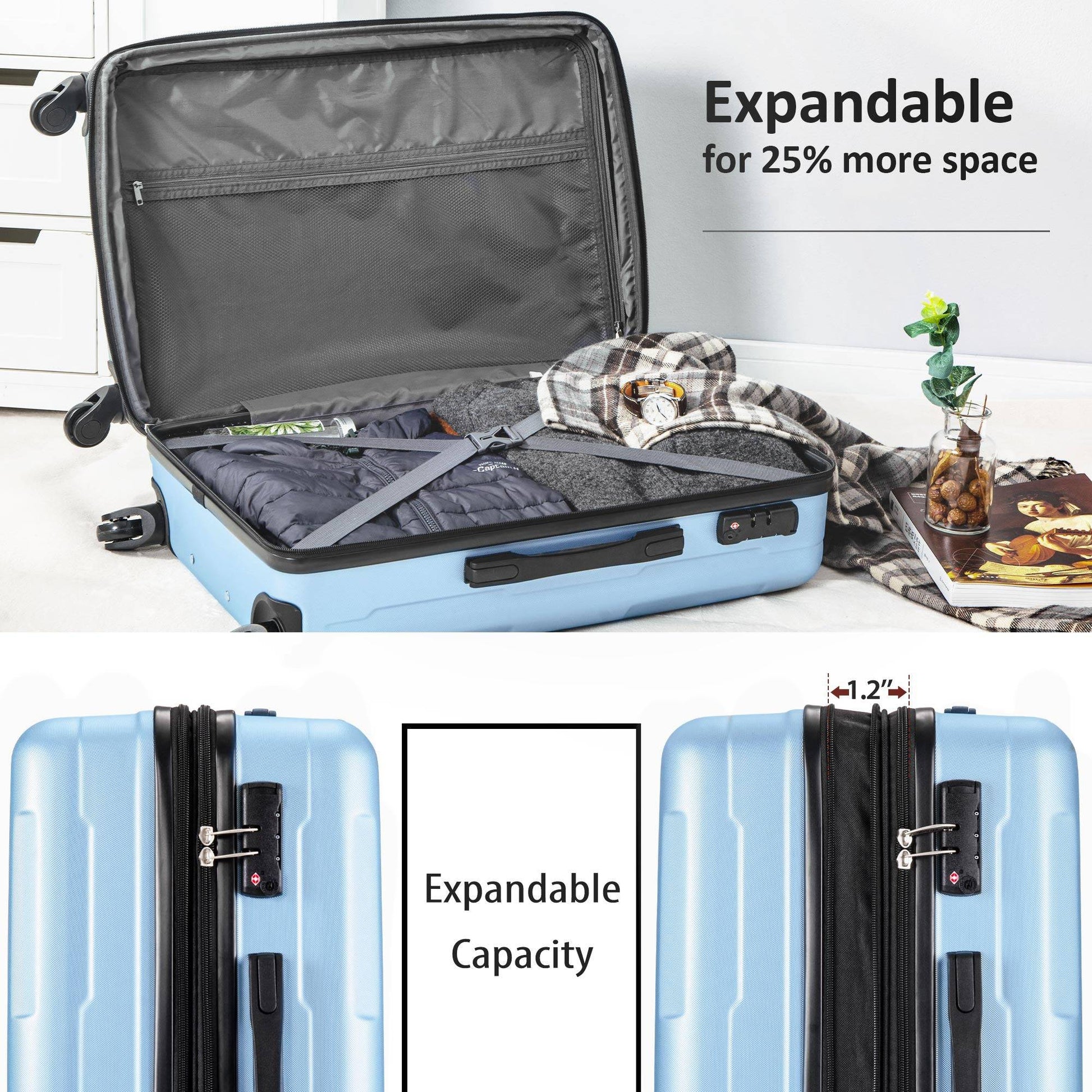 Expandable 2-Piece Hardside Spinner Luggage Set USA