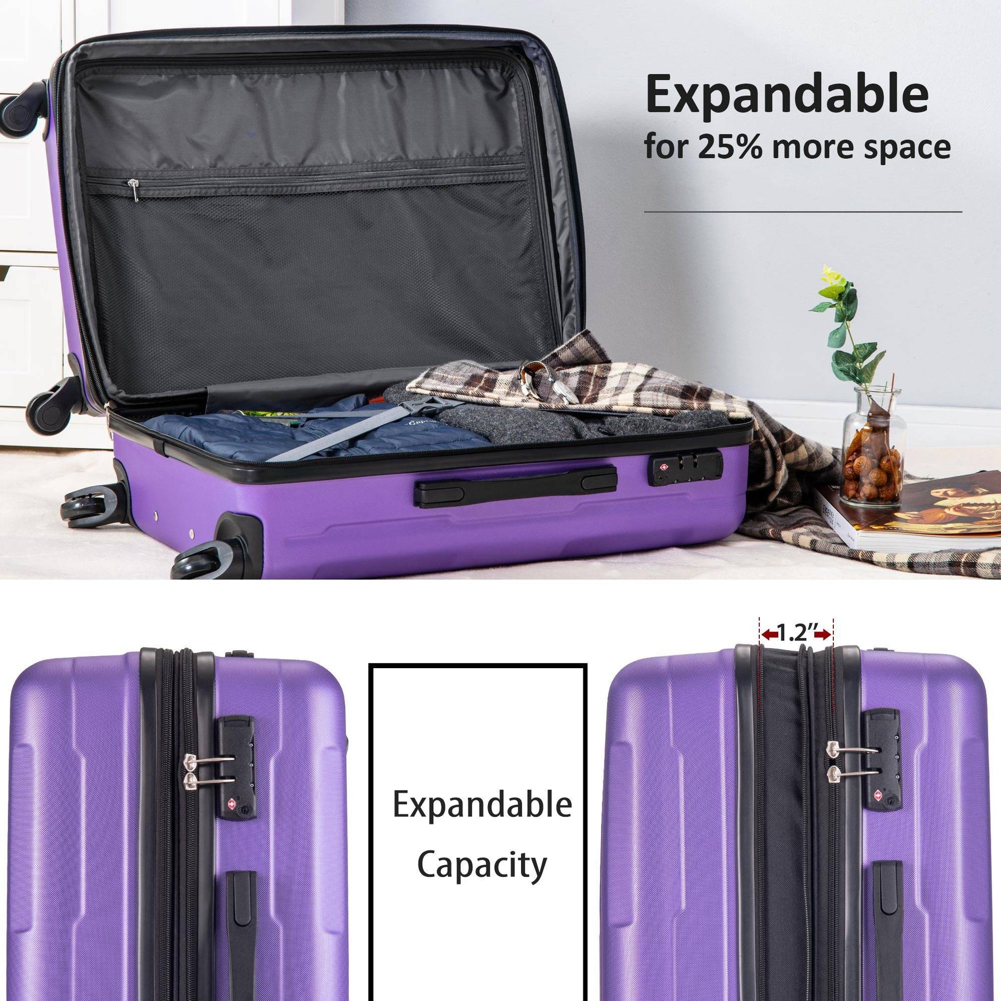 Expandable Hardside Spinner Luggage Set - Vibrant Purple USA