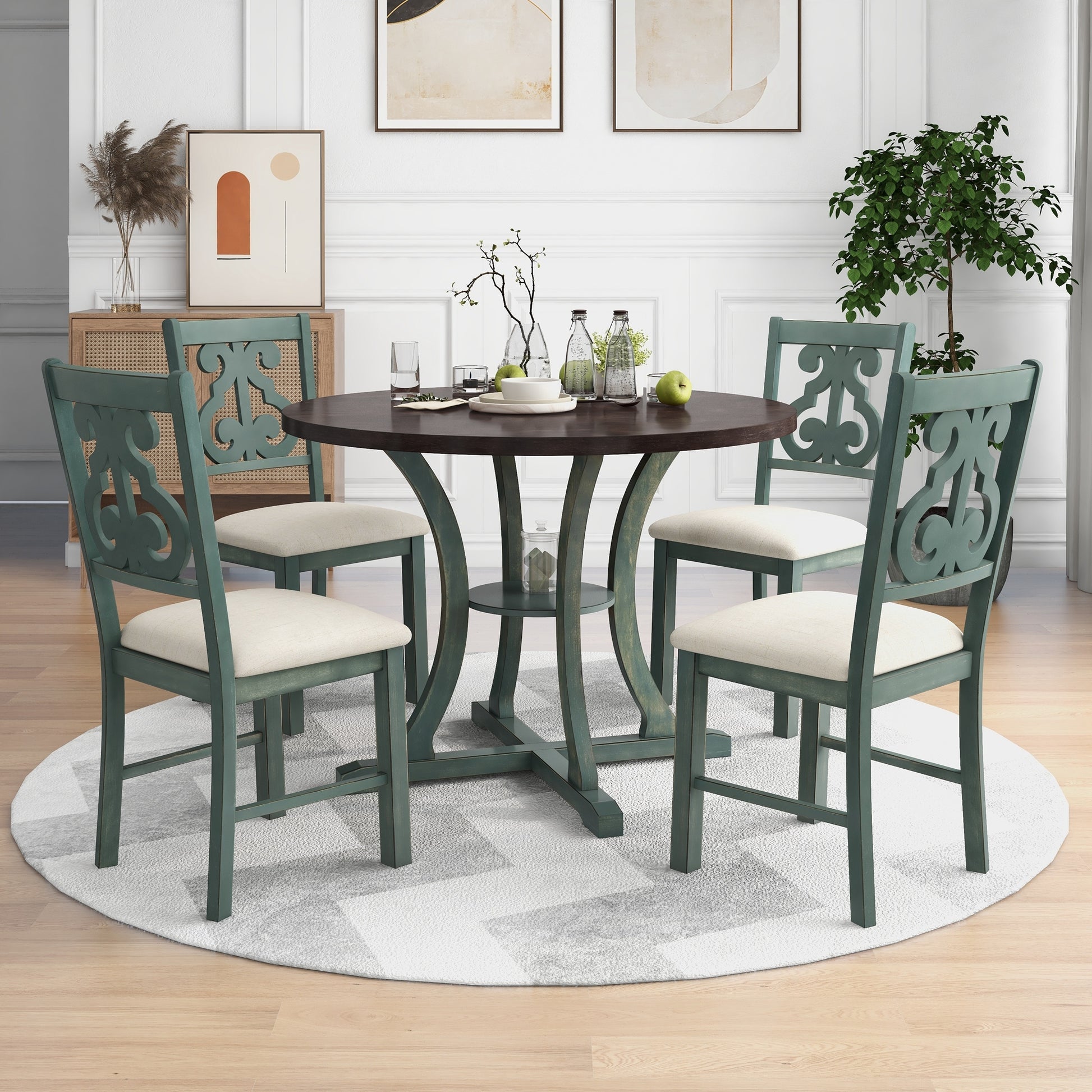 Exquisite 5-Piece Round Dining Set with Rustic Wood Table and Comfortable Padded Chairs USA