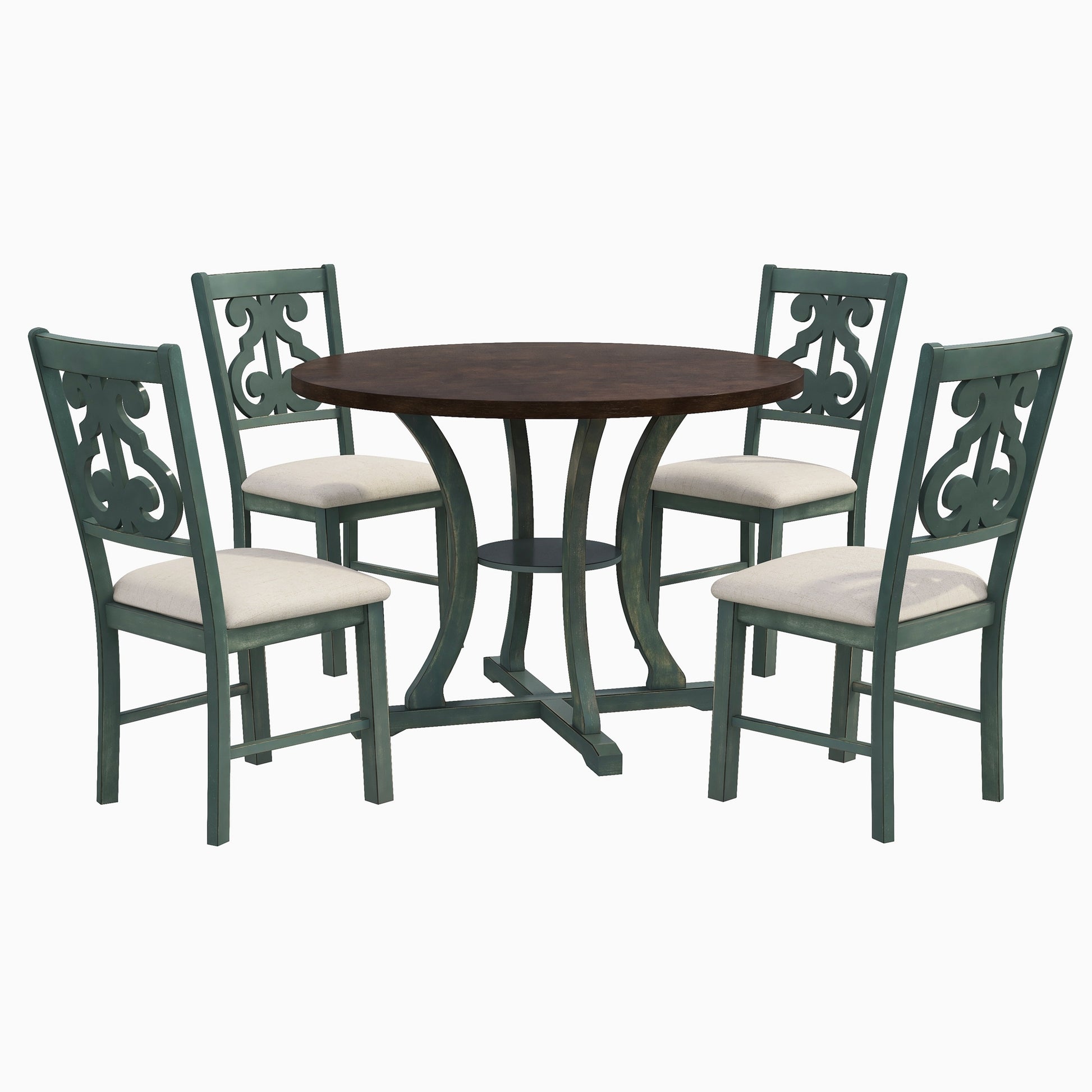 Exquisite 5-Piece Round Dining Set with Rustic Wood Table and Comfortable Padded Chairs USA