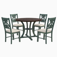 Exquisite 5-Piece Round Dining Set with Rustic Wood Table and Comfortable Padded Chairs USA