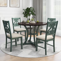 Exquisite 5-Piece Round Dining Set with Rustic Wood Table and Comfortable Padded Chairs USA