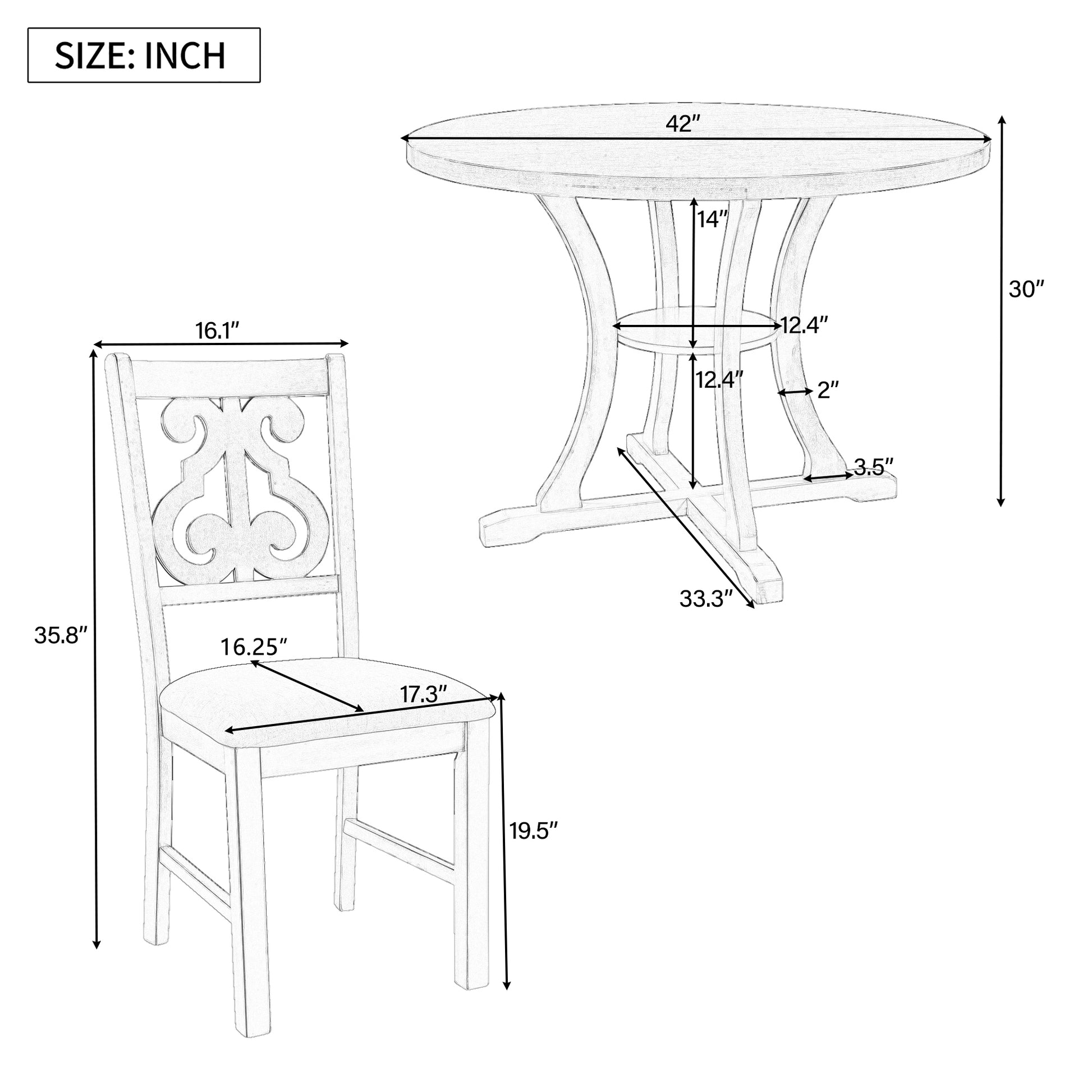 Exquisite 5-Piece Round Dining Set with Rustic Wood Table and Comfortable Padded Chairs USA