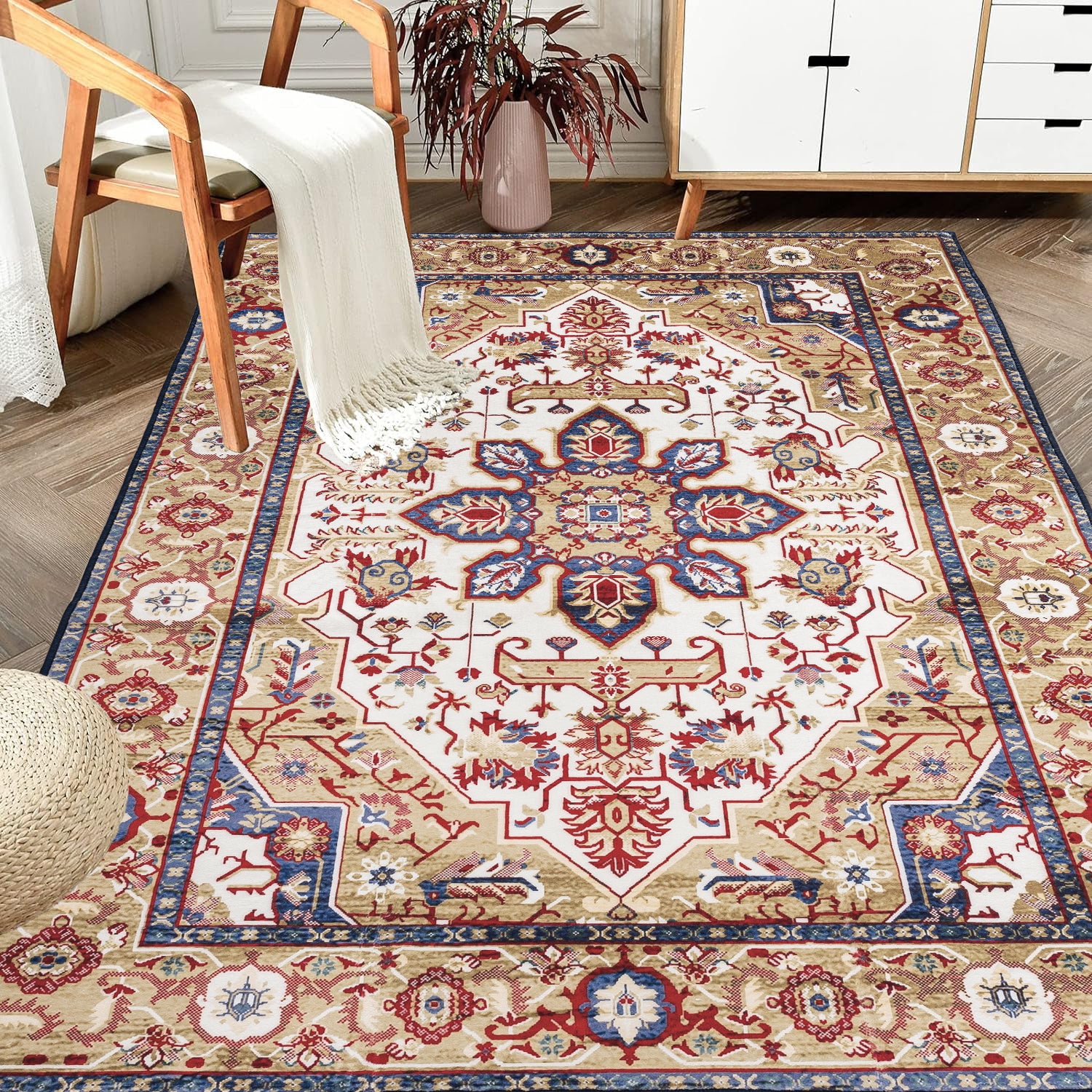 Exquisite Persian Hand-Knotted Floral Rug for Living Room USA