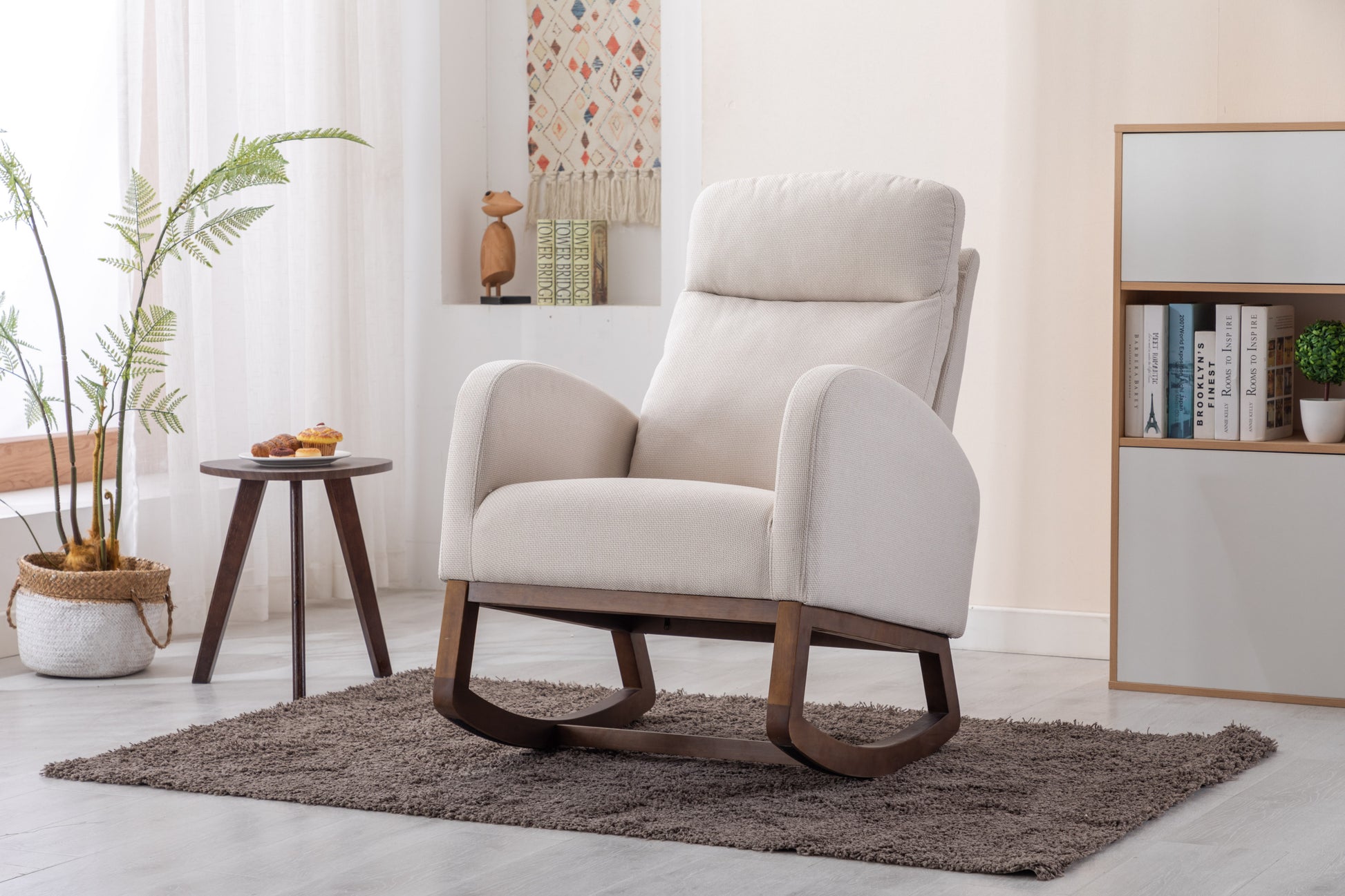 FURNISTRA Luxurious Upholstered Rocking Chair with Plush Padding USA