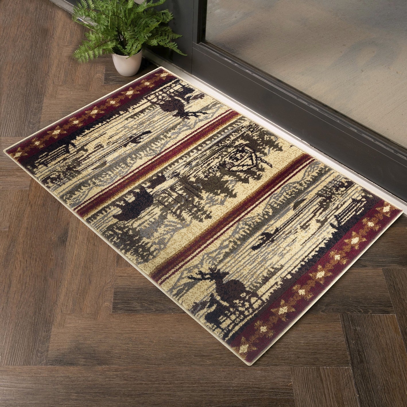 Farmhouse Rustic Area Rug with Deer and Floral Patterns USA