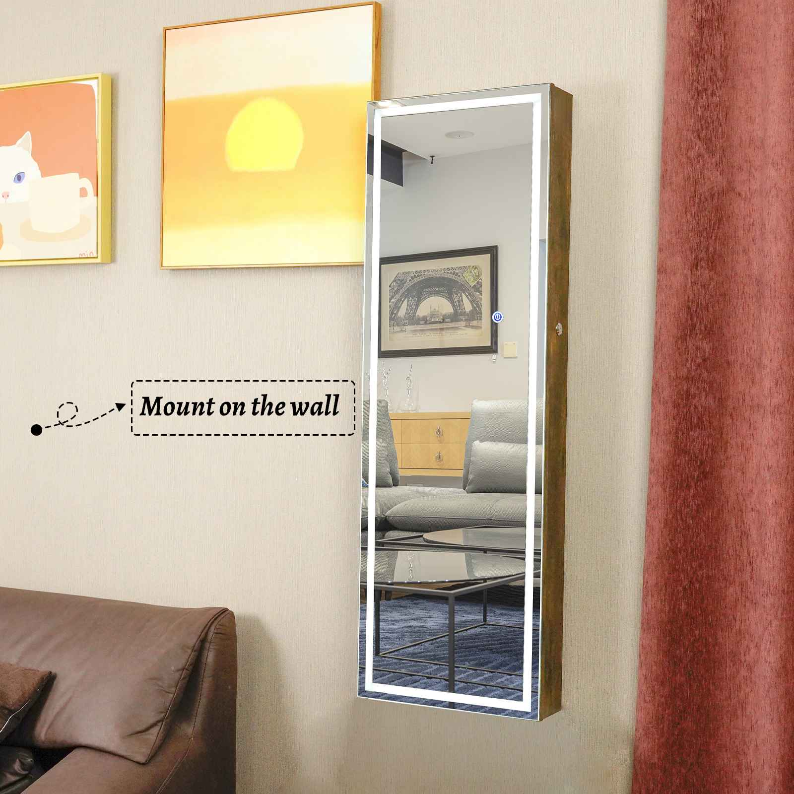 Fashion Simple Jewelry Storage Mirror Cabinet With LED Lights Can Be Hung On The Door Or Wall