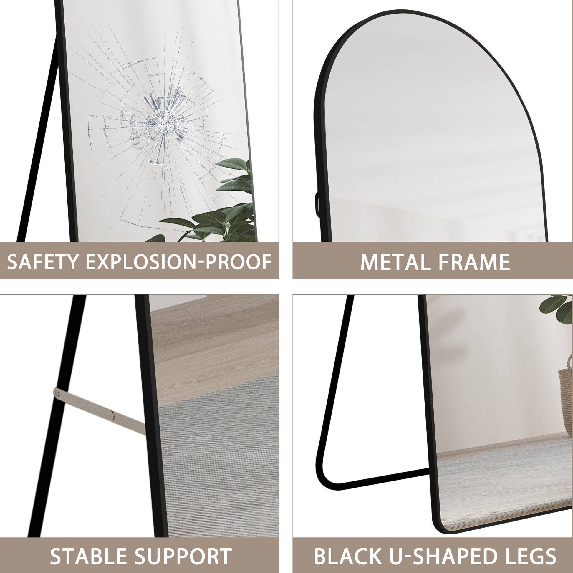 Full-Length Arched Black Mirror - Stylish Aluminum Frame for Any Space USA