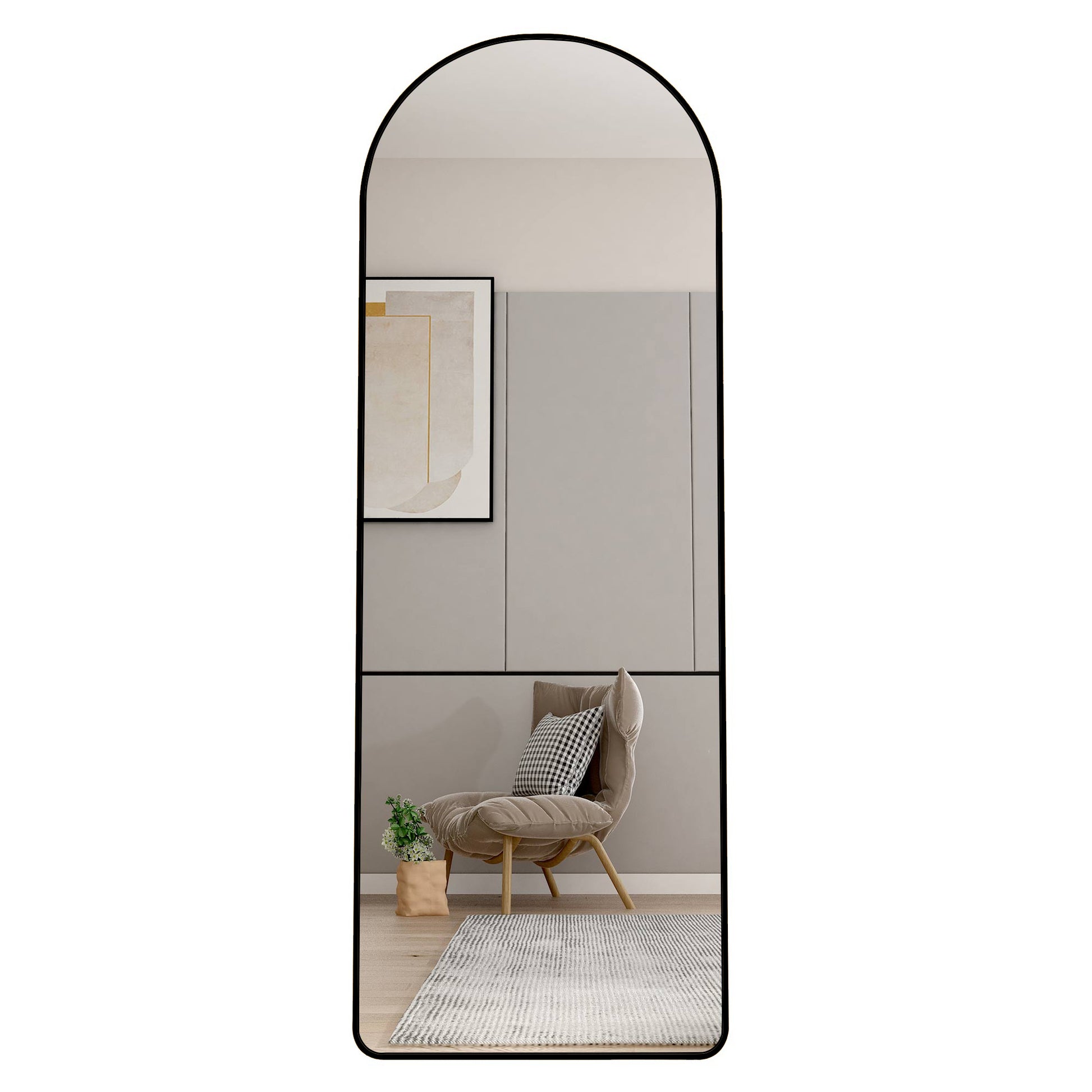 Full-Length Arched Black Mirror - Stylish Aluminum Frame for Any Space USA