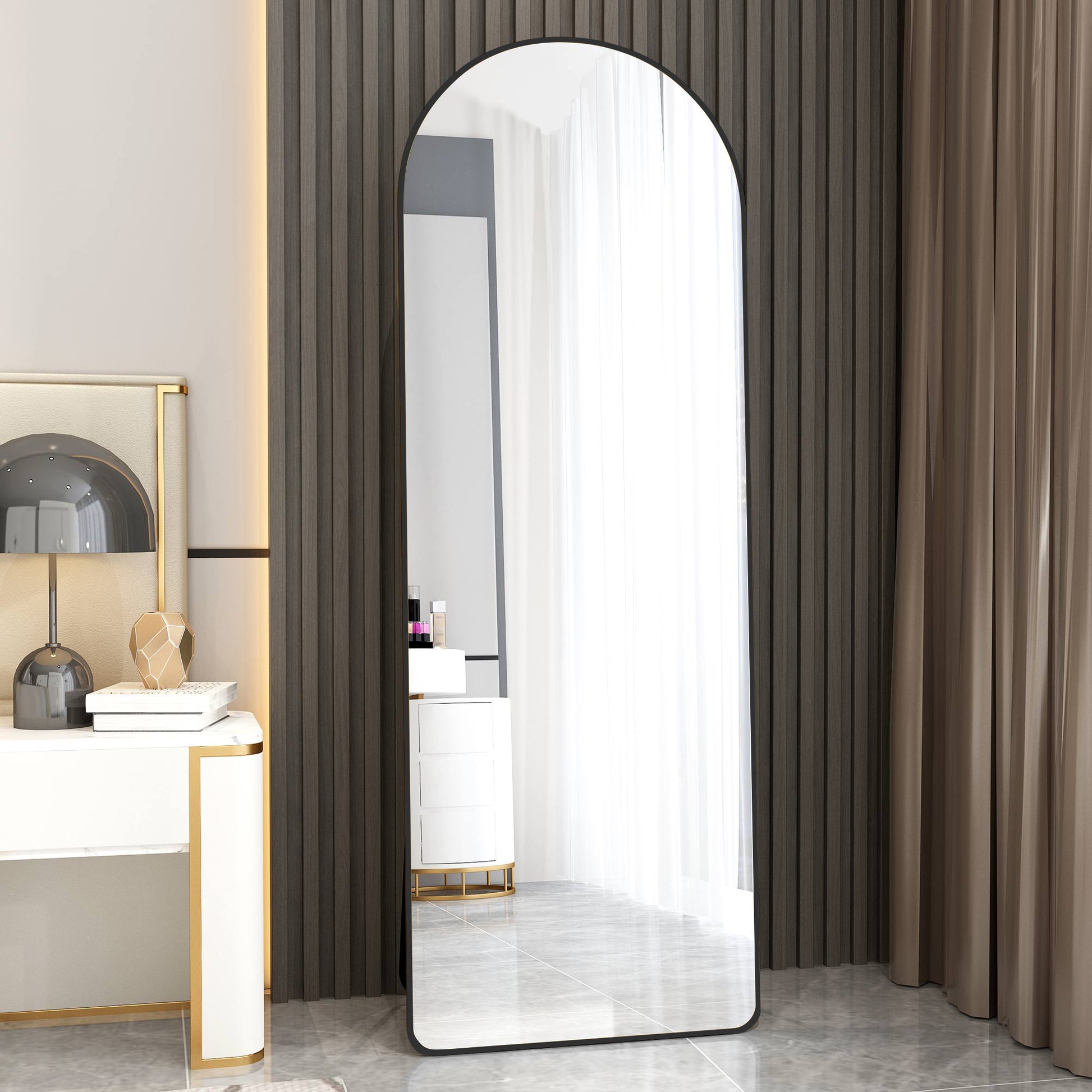 Full-Length Arched Black Mirror - Stylish Aluminum Frame for Any Space USA